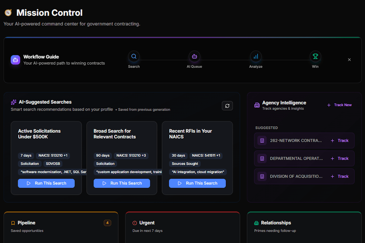 GovPursuit Mission Control dashboard preview